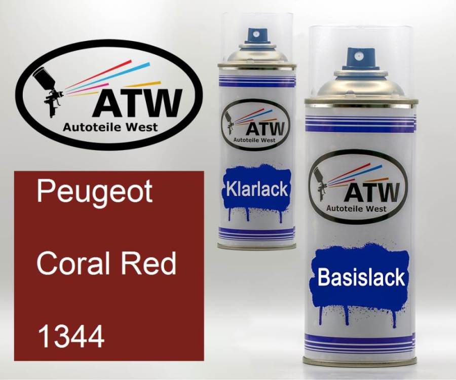 Peugeot, Coral Red, 1344: 400ml Sprühdose + 400ml Klarlack - Set, von ATW Autoteile West.